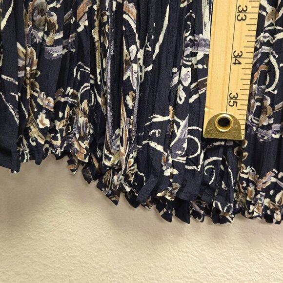 Vintage Navy Blue Paisley Pleated Broomstick Maxi Skirt M - Picture 9 of 10